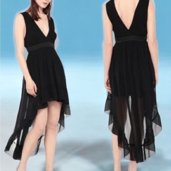 SANDRO PARIS Black Deep V Neck Sleeveless high low dress Sz. Medium - Picture 2 of 16